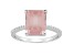 10x8mm Emerald Cut Rose Quartz and 1/10 ctw Diamond Rhodium Over Sterling Silver Ring