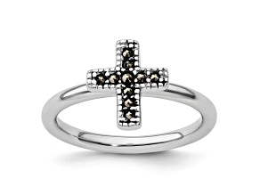 Rhodium Over Sterling Silver Stackable Expressions Marcasite Cross Ring