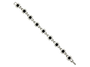 1928 Jewelry Silver-Tone Black Flower Link Bracelet