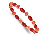 14K Yellow Gold Over Sterling Silver Coral and Jade Beaded Stretch Bracelet