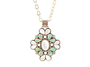 Barse Jewelry Blue Turquoise and Mother-of-Pearl Gold Tone Barcelona Statement Necklace