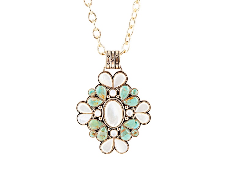 Barse Jewelry Blue Turquoise and Mother-of-Pearl Gold Tone Barcelona Statement Necklace