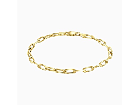 Sterling Silver Italian 3mm Paperclip Link Chain Bracelet for Unisex Size - 7 Inches, Color Gold