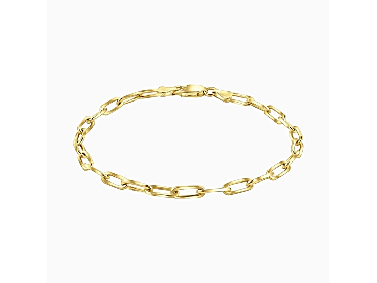 14K Yellow Gold Over Sterling Silver Italian 3mm Paperclip Link Chain Bracelet - 7.5 Inches