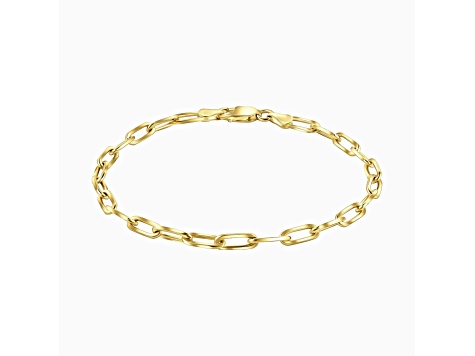 14K Yellow Gold Over Sterling Silver Italian 3mm Paperclip Link Chain Bracelet - 7.5 Inches