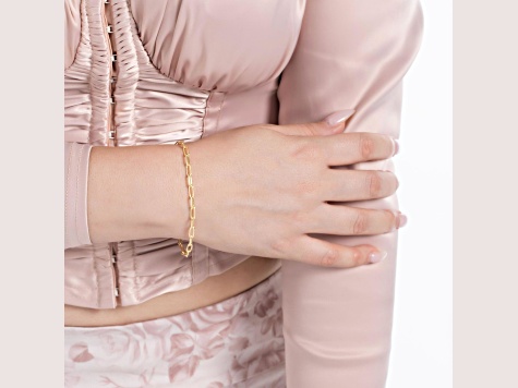 14K Yellow Gold Over Sterling Silver Italian 3mm Paperclip Link Chain Bracelet - 7.5 Inches