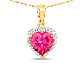 Pink Topaz 18K Yellow Gold Over Sterling Silver Heart Halo Necklace 4.74ctw