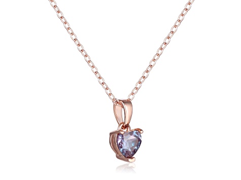 Lab Created Alexandrite 14K Rose Gold Over Sterling Silver Heart Shape Pendant With Chain