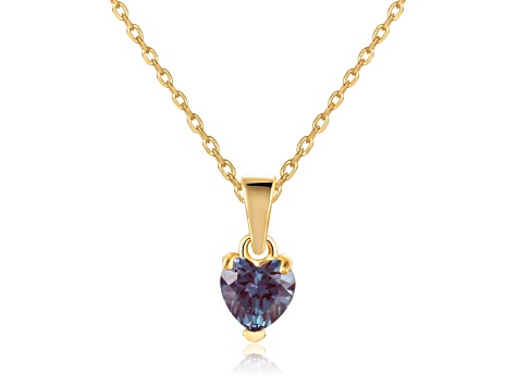 Lab Created Alexandrite 14K Yellow Gold Over Sterling Silver Heart Shape Pendant With Chain