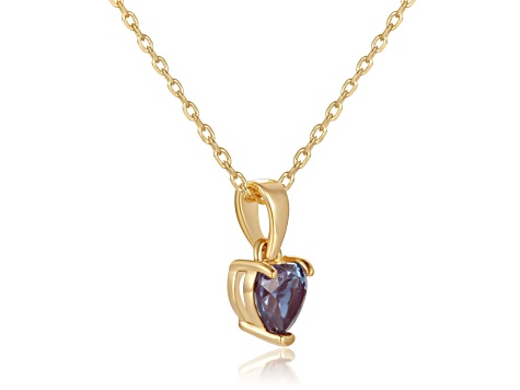 Lab Created Alexandrite 14K Yellow Gold Over Sterling Silver Heart Shape Pendant With Chain