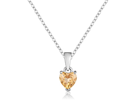 Yellow Citrine Sterling Silver Heart Shape Pendant With Chain