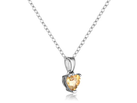 Yellow Citrine Sterling Silver Heart Shape Pendant With Chain