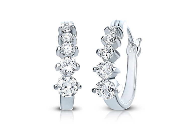 Clear Cubic Zirconia, Rhodium Plated over Sterling Silver Hoop Earrings
