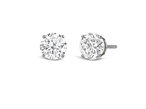 14K White Gold 2.00 Ctw Round Lab-Grown Diamond Studs, F Color SI2 Clarity