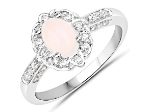 Ethiopian Opal and White Topaz Rhodium Over Sterling Silver Floral Ring