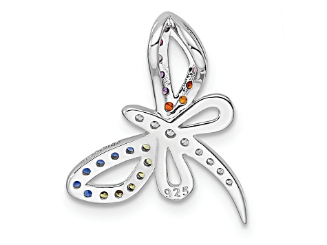 Rhodium Over Sterling Silver Multicolor Cubic Zirconia Dragonfly Chain Slide