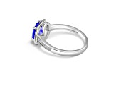 7mm Cushion Tanzanite and White CZ Rhodium Over Sterling Silver Ring, 1.43ctw