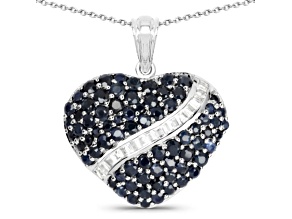 Blue Sapphire White Topaz Rhodium Over Sterling Silver Cluster Heart Necklace  4.6ctw