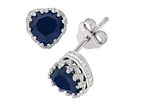 Lab Created Blue Sapphire Sterling Silver Heart Earrings 2.00ctw