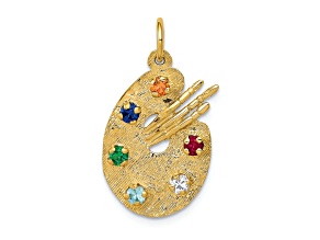 10k Yellow Gold Textured Multi-color Cubic Zirconia Stones Artist Palette Charm