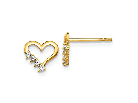 14k Yellow Gold Cubic Zirconia Children's Heart Post Earrings