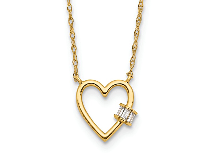 10k Yellow Gold Polished Cable Chain Cubic Zirconia Heart 20 Inch Necklace