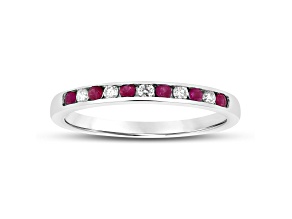 Ruby and Diamond 14k White Gold Band Ring 0.25ctw