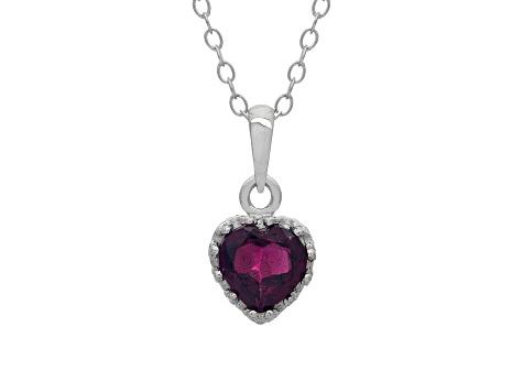 Red Garnet Sterling Silver Heart Pendant with Chain 1.00ctw