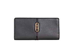 Fendi O'Lock Anthracite Gray and Python Print Leather Snap Continental Wallet