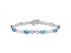 Rhodium Over 10k White Gold Blue Topaz and Diamond Infinity Bracelet