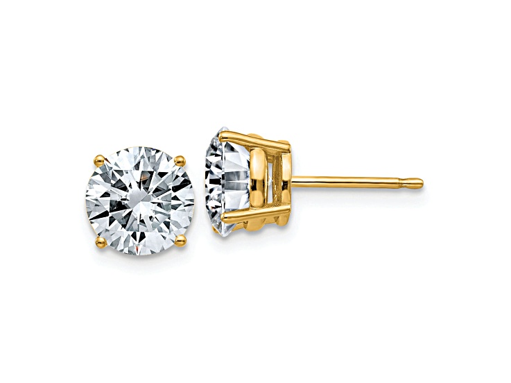 14K Yellow Gold 3ct. 7.5mm Round G H I True Light Moissanite Earrings