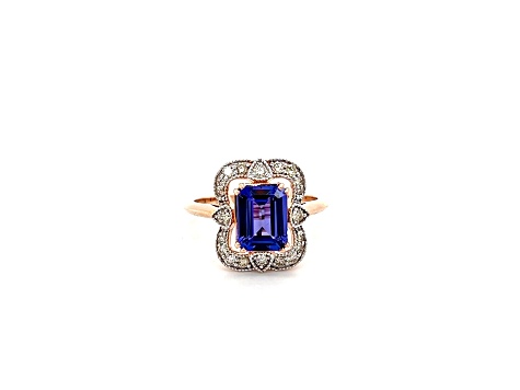 Rectangular Octagonal Tanzanite and White Diamond 10K Rose Gold Ring