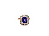 Rectangular Octagonal Tanzanite and White Diamond 10K Rose Gold Ring