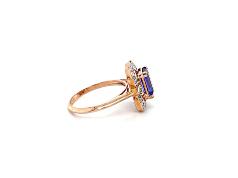 Rectangular Octagonal Tanzanite and White Diamond 10K Rose Gold Ring