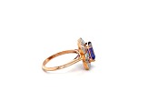 Rectangular Octagonal Tanzanite and White Diamond 10K Rose Gold Ring