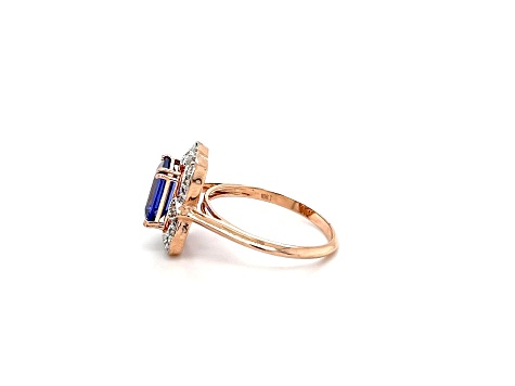 Rectangular Octagonal Tanzanite and White Diamond 10K Rose Gold Ring