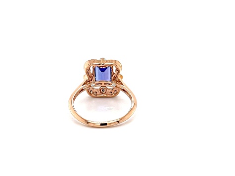 Rectangular Octagonal Tanzanite and White Diamond 10K Rose Gold Ring