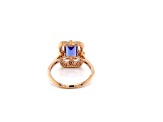 Rectangular Octagonal Tanzanite and White Diamond 10K Rose Gold Ring