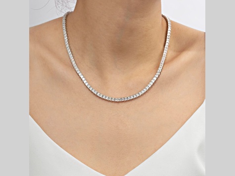 White Cubic Zirconia Platinum Over Sterling Silver Tennis Necklace 21.74ctw