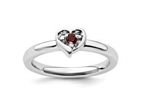 Sterling Silver Stackable Expressions Garnet Heart Ring 0.09ctw