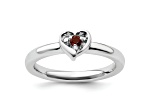 Sterling Silver Stackable Expressions Garnet Heart Ring 0.09ctw