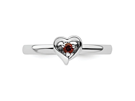 Sterling Silver Stackable Expressions Garnet Heart Ring 0.09ctw