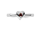 Sterling Silver Stackable Expressions Garnet Heart Ring 0.09ctw