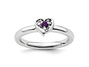 Sterling Silver Stackable Expressions Amethyst Heart Ring 0.06ctw