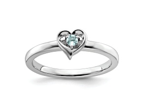 Sterling Silver Stackable Expressions Aquamarine Heart Ring 0.06ctw