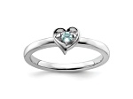 Sterling Silver Stackable Expressions Aquamarine Heart Ring 0.06ctw