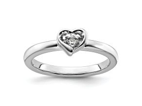 Sterling Silver Stackable Expressions White Topaz Heart Ring 0.08ctw