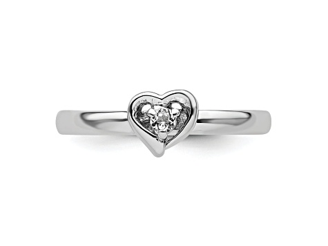 Sterling Silver Stackable Expressions White Topaz Heart Ring 0.08ctw