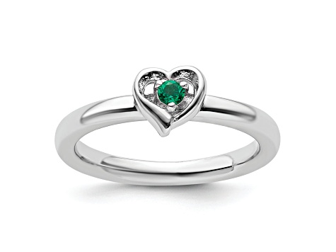 Sterling Silver Stackable Expressions Lab Created Emerald Heart Ring 0.06ctw