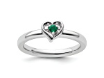 Sterling Silver Stackable Expressions Lab Created Emerald Heart Ring 0.06ctw